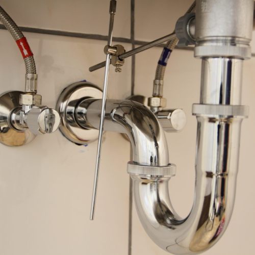 Chrome p-trap and turn off valve under sink