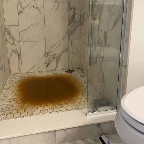 Shower floor with brown water